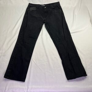 Black Lacquer Jeans Black Woven Faux Leather Pocket Straight Leg 34x31